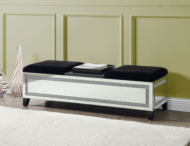 The appearance of Acme Noralie Bench With Storage In Mirrored And Faux Diamonds AC00533 designed by ACME in the glam interior design. This mirrored piece of furniture  was selected by 1StopBedrooms from Noralie Collection to add a touch of cosiness and style into your home. Sku: AC00533. Material: Wood. Product Type: Bench. Image1