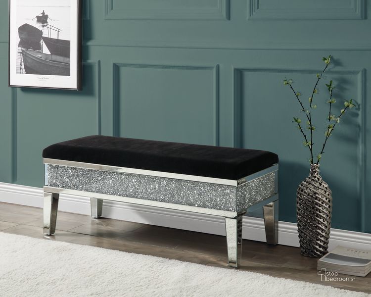 The appearance of Acme Noralie Bench With Storage In Mirrored And Faux Diamonds AC00535 designed by ACME in the glam interior design. This mirrored piece of furniture  was selected by 1StopBedrooms from Noralie Collection to add a touch of cosiness and style into your home. Sku: AC00535. Material: Wood. Product Type: Bench. Image1