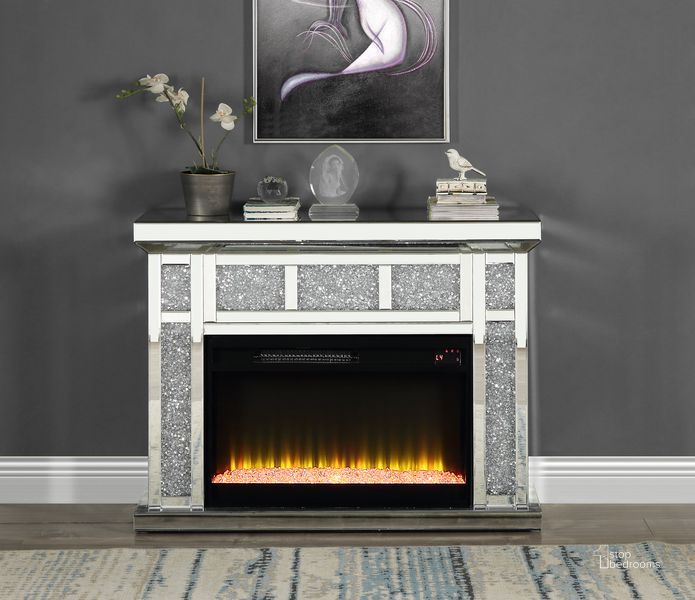 The appearance of Acme Noralie Fireplace In Mirrored And Faux Diamonds AC00513 designed by ACME in the glam interior design. This mirrored piece of furniture  was selected by 1StopBedrooms from Noralie Collection to add a touch of cosiness and style into your home. Sku: AC00513. Material: Wood. Product Type: Fireplace.