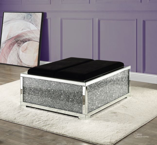 The appearance of Acme Noralie Ottoman With Storage In Mirrored And Faux Diamonds AC00531 designed by ACME in the glam interior design. This mirrored piece of furniture  was selected by 1StopBedrooms from Noralie Collection to add a touch of cosiness and style into your home. Sku: AC00531. Material: Wood. Product Type: Ottoman. Image1