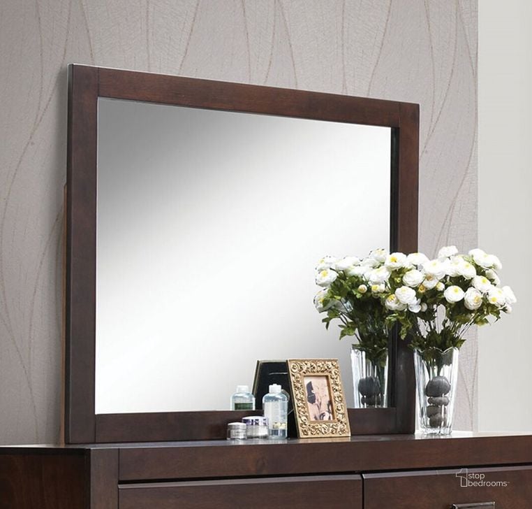 The appearance of Acme Oberreit Mirror in Walnut designed by ACME in the transitional interior design. This brown piece of furniture  was selected by 1StopBedrooms from Oberreit Collection to add a touch of cosiness and style into your home. Sku: 25794. Material: Wood. Product Type: Dresser Mirror. Image1