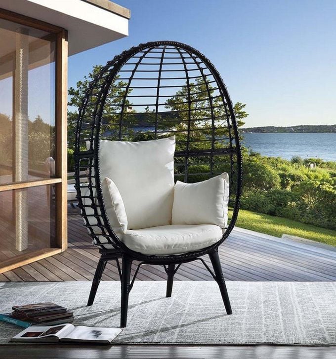 The appearance of Acme Penelope Patio Lounge Chair In Light Gray Fabric And Black Finish designed by ACME in the transitional interior design. This light gray piece of furniture  was selected by 1StopBedrooms from Penelope Collection to add a touch of cosiness and style into your home. Sku: OT01098. Material: Metal. Product Type: Outdoor Lounge Chair. Image1