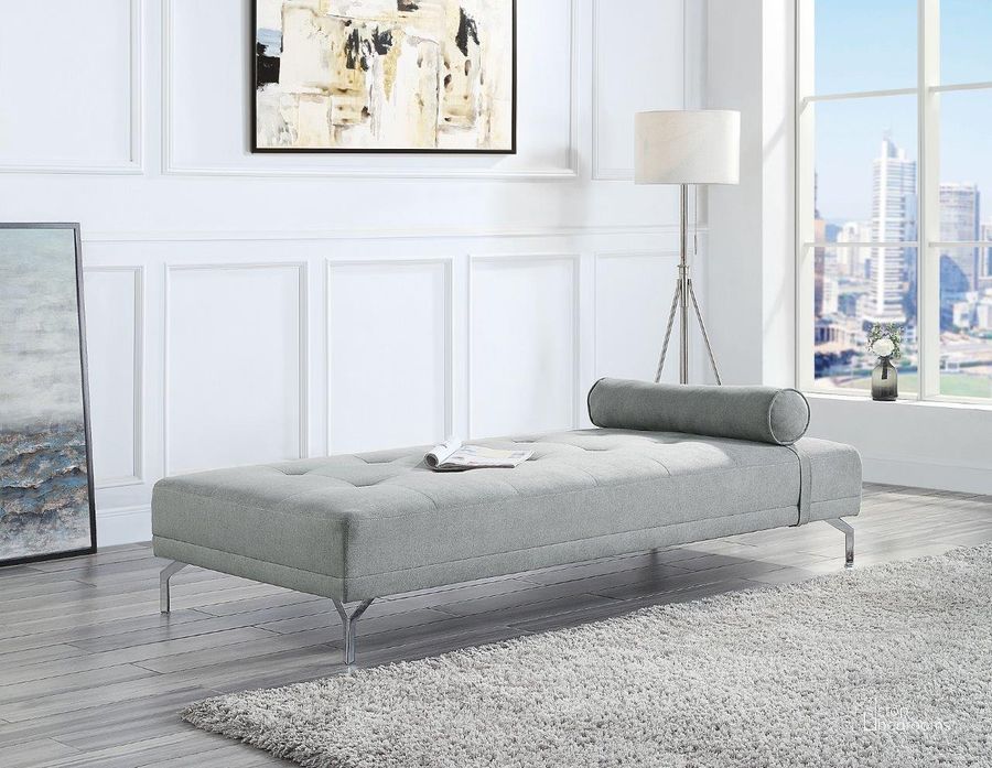 The appearance of Acme Quenti Sofa Bed With Pillow In Gray Melange Velvet designed by ACME in the modern / contemporary interior design. This grey piece of furniture  was selected by 1StopBedrooms from Quenti Collection to add a touch of cosiness and style into your home. Sku: LV00826. Material: Wood. Product Type: Sofa Bed. Image1