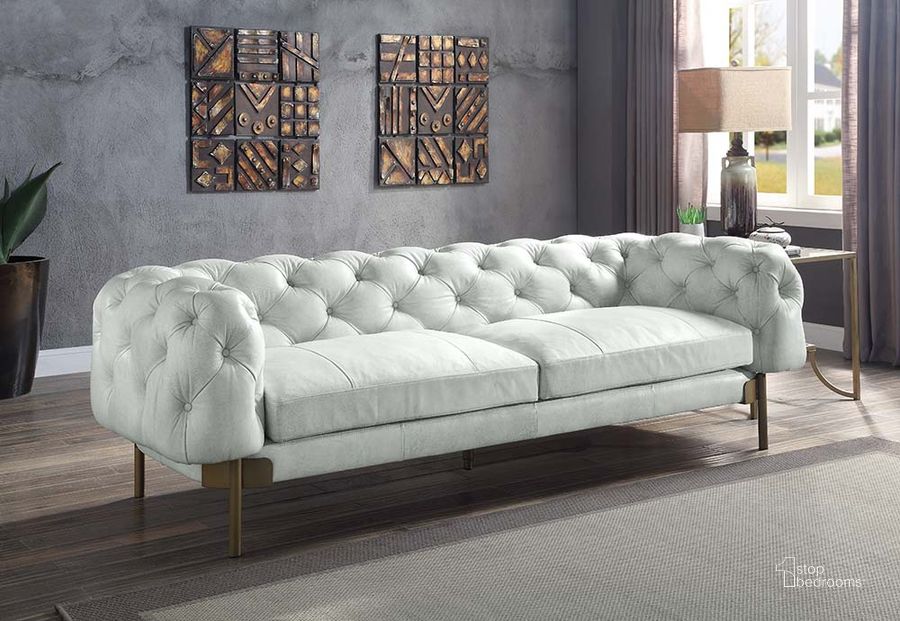 The appearance of Acme Ragle Sofa designed by ACME in the modern / contemporary interior design. This vintage white piece of furniture  was selected by 1StopBedrooms from Ragle Collection to add a touch of cosiness and style into your home. Sku: LV01021. Material: Wood. Product Type: Sofa. Image1