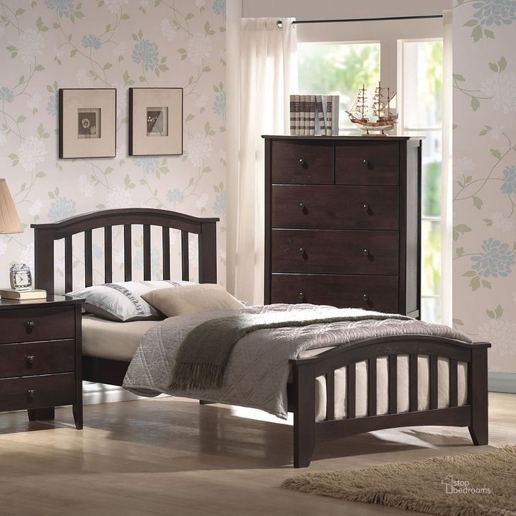 The appearance of Acme San Marino Twin Slat Bed in Dark Walnut designed by ACME in the transitional interior design. This brown piece of furniture  was selected by 1StopBedrooms from San Marino Collection to add a touch of cosiness and style into your home. Sku: 04980T-HB;04981T-FB;04982T-R;04983T-SLATS. Material: Wood. Product Type: Slat Bed. Bed Size: Twin. Image1