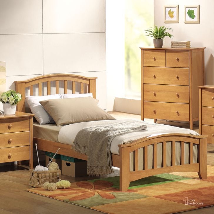 The appearance of Acme San Marino Twin Slat Youth Bed in Maple designed by ACME in the transitional interior design. This brown piece of furniture  was selected by 1StopBedrooms from San Marino Collection to add a touch of cosiness and style into your home. Sku: 08940T-HB;08941T-FB;08942T-R;08943T-SLATS. Bed Type: Platform Bed. Material: Wood. Product Type: Platform Bed. Bed Size: Twin. Image1