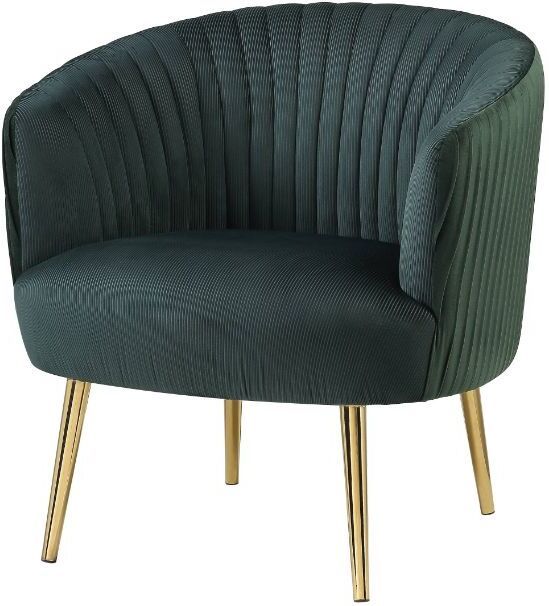 The appearance of Acme Sigurd Accent Chair In Velvet and Gold designed by ACME in the transitional interior design. This velvet piece of furniture  was selected by 1StopBedrooms from Sigurd Collection to add a touch of cosiness and style into your home. Sku: 59890. Material: Metal. Product Type: Accent Chair. Image1