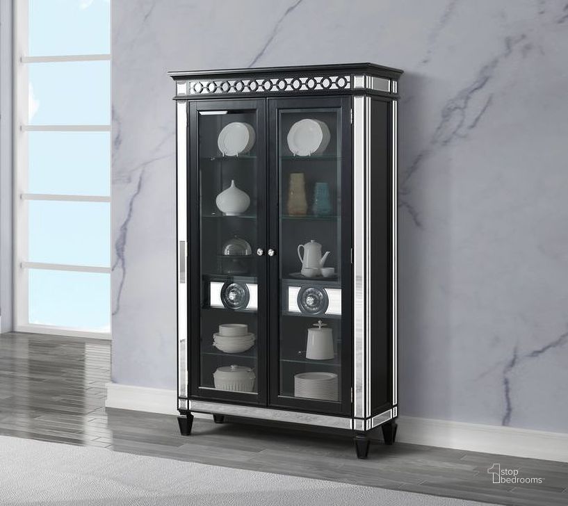 The appearance of Acme Varian Ii Curio Cabinet In Mirrored And Black Finish designed by ACME in the glam interior design. This black piece of furniture  was selected by 1StopBedrooms from Varian Collection to add a touch of cosiness and style into your home. Sku: DN00593. Material: Wood. Product Type: Curio Cabinet. Image1