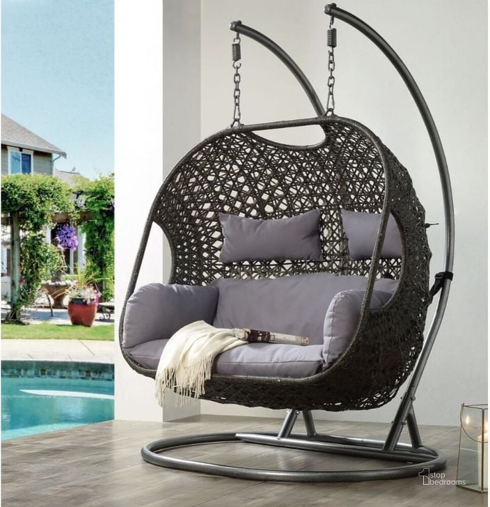 The appearance of Acme Vasant Patio Swing Chair With Stand In Fabric And Wicker 45084 designed by ACME in the modern / contemporary interior design. This wicker piece of furniture  was selected by 1StopBedrooms from Vasant Collection to add a touch of cosiness and style into your home. Sku: 45084BSK;45085BASE;45085POL. Material: Metal. Product Type: Outdoor Chair.