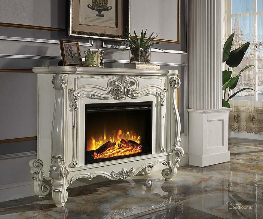 The appearance of Acme Versailles Fireplace In Bone White Finish designed by ACME in the transitional interior design. This bone white piece of furniture  was selected by 1StopBedrooms from Versailles Collection to add a touch of cosiness and style into your home. Sku: AC01316. Material: Wood. Product Type: Fireplace. Image1