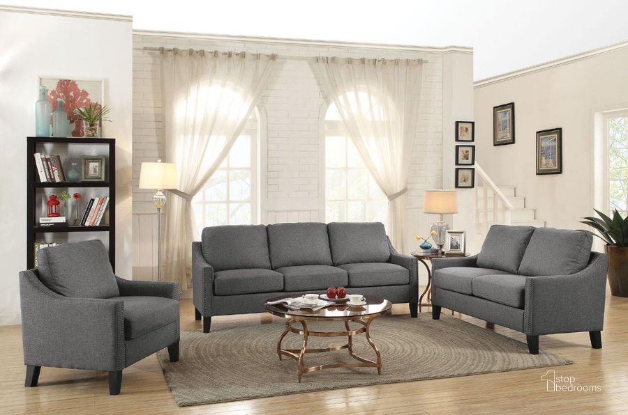 The appearance of Acme Zapata Sofa 53755 designed by ACME in the transitional interior design. This gray piece of furniture  was selected by 1StopBedrooms from Zapata Collection to add a touch of cosiness and style into your home. Sku: 53755. Product Type: Sofa. Material: Upholstery.
