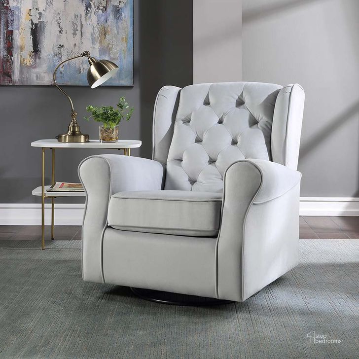 The appearance of Acme Zeger Swivel Chair With Glider In Gray Fabric designed by ACME in the transitional interior design. This gray piece of furniture  was selected by 1StopBedrooms from Zeger Collection to add a touch of cosiness and style into your home. Sku: LV00924. Material: Wood. Product Type: Chair. Image1