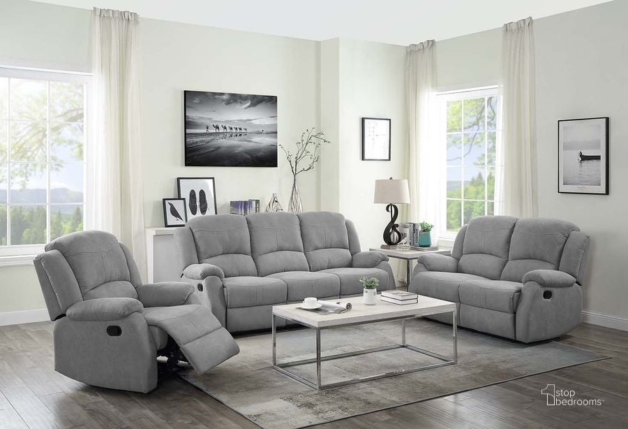 The appearance of Acme Zorina Motion Loveseat In Gray Fabric designed by ACME in the modern / contemporary interior design. This gray piece of furniture  was selected by 1StopBedrooms from Zorina Collection to add a touch of cosiness and style into your home. Sku: LV01285. Material: Wood. Product Type: Loveseat.