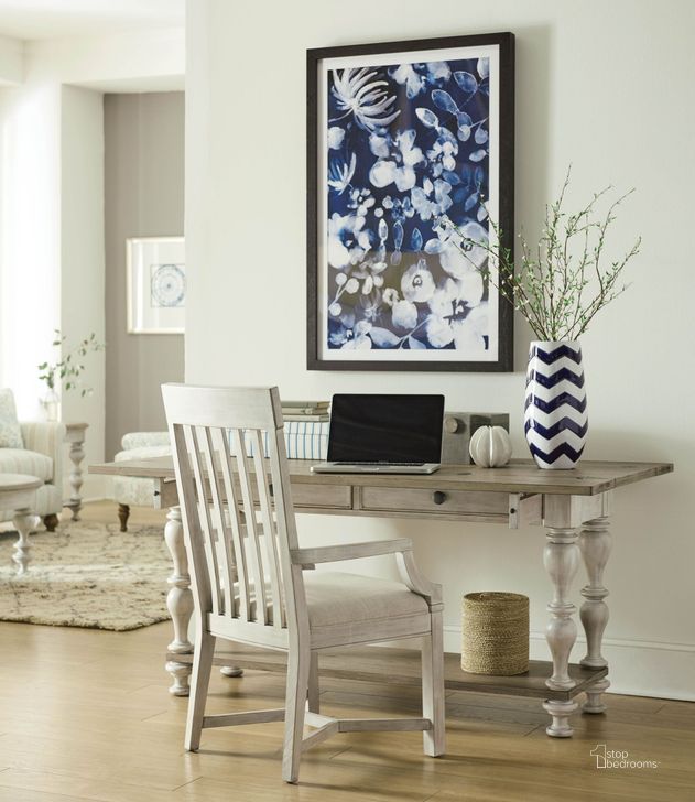 The appearance of Litchfield Sunwashed Lakeside Flip Top Home Office Set designed by American Drew in the modern / contemporary interior design. This white piece of furniture  was selected by 1StopBedrooms from Litchfield Collection to add a touch of cosiness and style into your home. Sku: 750-926;750-637. Material: Wood. Product Type: Home Office Set. Table Top Shape: Rectangular. Image1