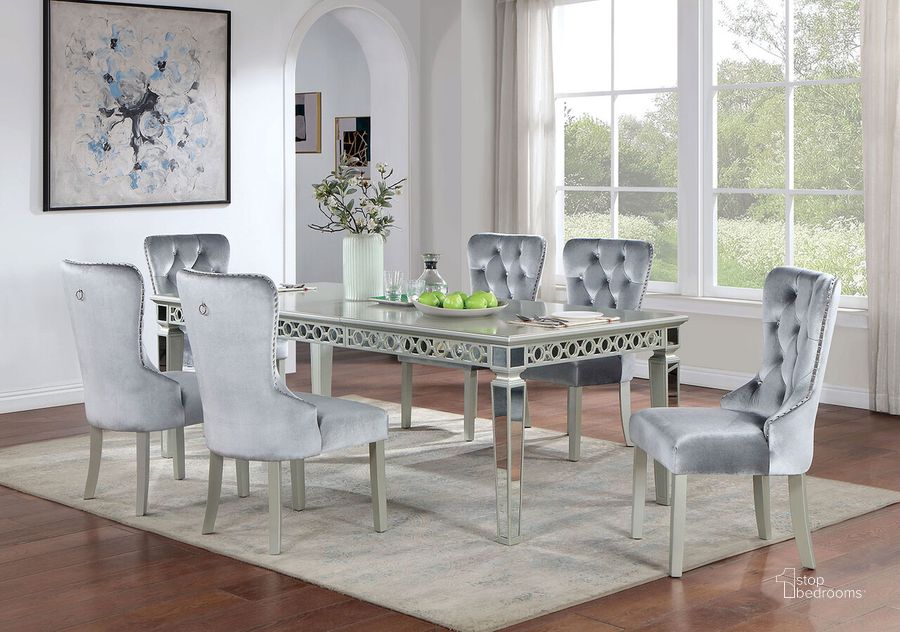 The appearance of Adalia Dining Table In Silver designed by Furniture of America in the glam interior design. This silver piece of furniture  was selected by 1StopBedrooms from Adalia Collection to add a touch of cosiness and style into your home. Sku: CM3241SV-T. Table Base Style: Legs. Material: Wood. Product Type: Dining Table. Table Top Shape: Rectangular. Size: 41". Image1