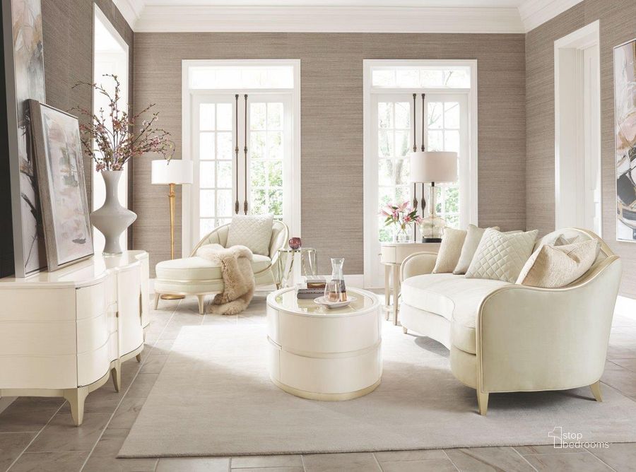 The appearance of Adela Ultra Soft Oyster Velvet Living Room Set designed by Caracole in the transitional interior design. This beige piece of furniture  was selected by 1StopBedrooms from Adela Collection to add a touch of cosiness and style into your home. Sku: C010-016-013-A;C010-016-033-A. Product Type: Living Room Set. Material: Birch. Image1