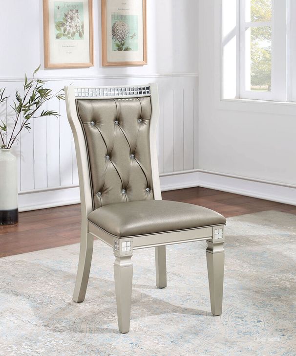 The appearance of Adelina Side Chair In Champagne and Warm Gray designed by Furniture of America in the transitional interior design. This champagne and warm gray piece of furniture  was selected by 1StopBedrooms from Adelina Collection to add a touch of cosiness and style into your home. Sku: CM3158SC-2PK. Material: Wood. Product Type: Side Chair. Image1