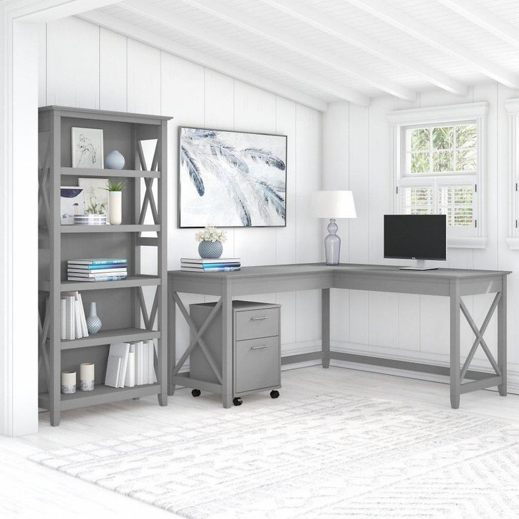 The appearance of Adelphe Gray Home Office Desk & Hutch 0qc24475299 designed by Polished Pine in the country / farmhouse interior design. This gray piece of furniture  was selected by 1StopBedrooms from Adelphe Collection to add a touch of cosiness and style into your home. Sku: KWS016CG. Product Type: Home Office Desk. Image1