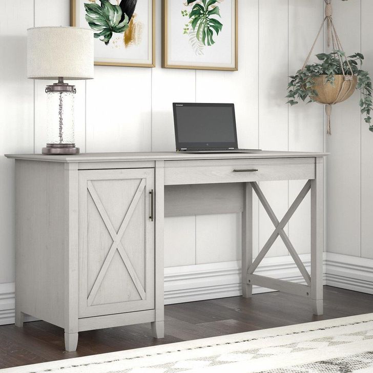 The appearance of Adelphe Linen White Computer Desk 0qc24475183 designed by Polished Pine in the country / farmhouse interior design. This grey linen piece of furniture  was selected by 1StopBedrooms from Adelphe Collection to add a touch of cosiness and style into your home. Sku: KWD154LW-03. Product Type: Computer Desk. Image1