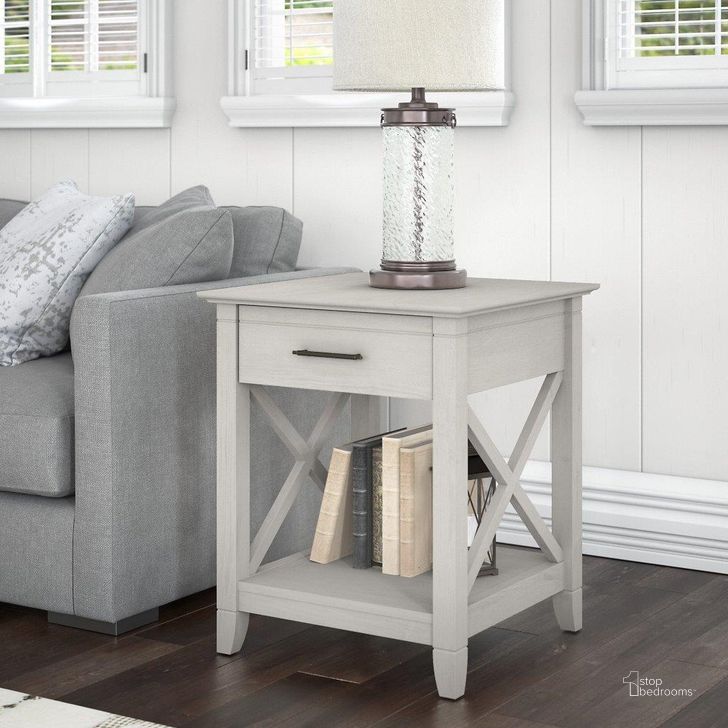 The appearance of Adelphe Linen White End Table designed by Polished Pine in the country / farmhouse interior design. This linen white piece of furniture  was selected by 1StopBedrooms from Adelphe Collection to add a touch of cosiness and style into your home. Sku: KWT120LW-03. Product Type: End Table. Image1