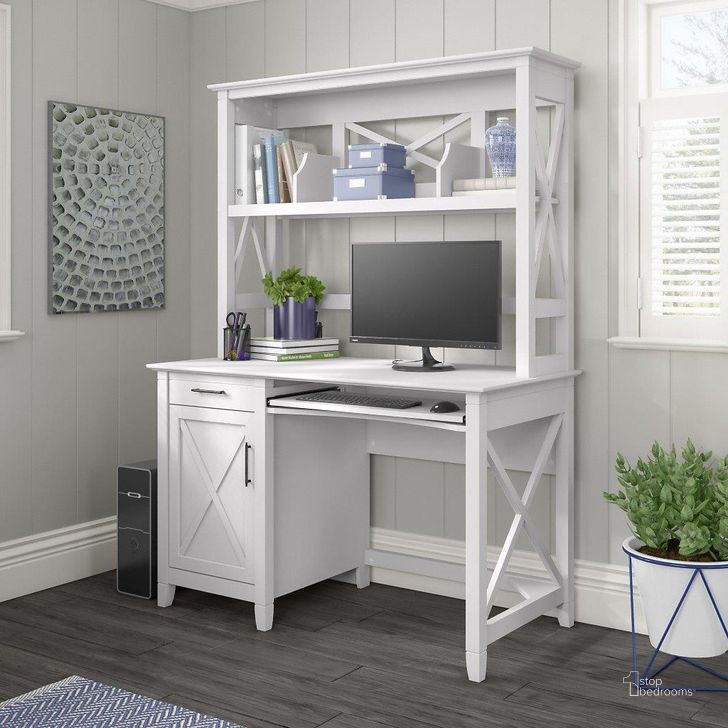 The appearance of Adelphe White Home Office Desk with Hutch designed by Polished Pine in the country / farmhouse interior design. This white piece of furniture  was selected by 1StopBedrooms from Adelphe Collection to add a touch of cosiness and style into your home. Sku: KWD248WT-03. Product Type: Desk & Hutch. Image1
