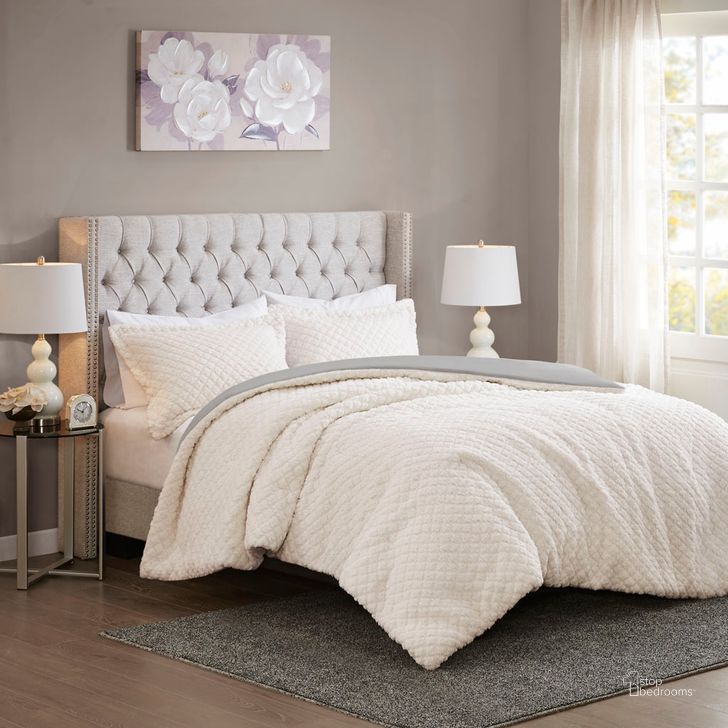 The appearance of Adler Polyester Pinsonic Sherpa Queen Comforter Set In Ivory/Grey designed by Olliix in the transitional interior design. This ivory/grey piece of furniture  was selected by 1StopBedrooms from Adler Collection to add a touch of cosiness and style into your home. Sku: MP10-6627. Material: Polyester. Bed Size: Queen. Product Type: Comforter Set. Image1