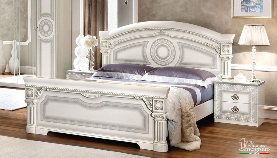 The appearance of Aida Panel Bed (White and Silver) (King) designed by ESF in the traditional interior design. This white piece of furniture  was selected by 1StopBedrooms from Aida Collection to add a touch of cosiness and style into your home. Sku: AIDABEDKSWHITE;WFRAMEKSCAMELBENT. Bed Type: Panel Bed. Product Type: Panel Bed. Bed Size: King. Image1