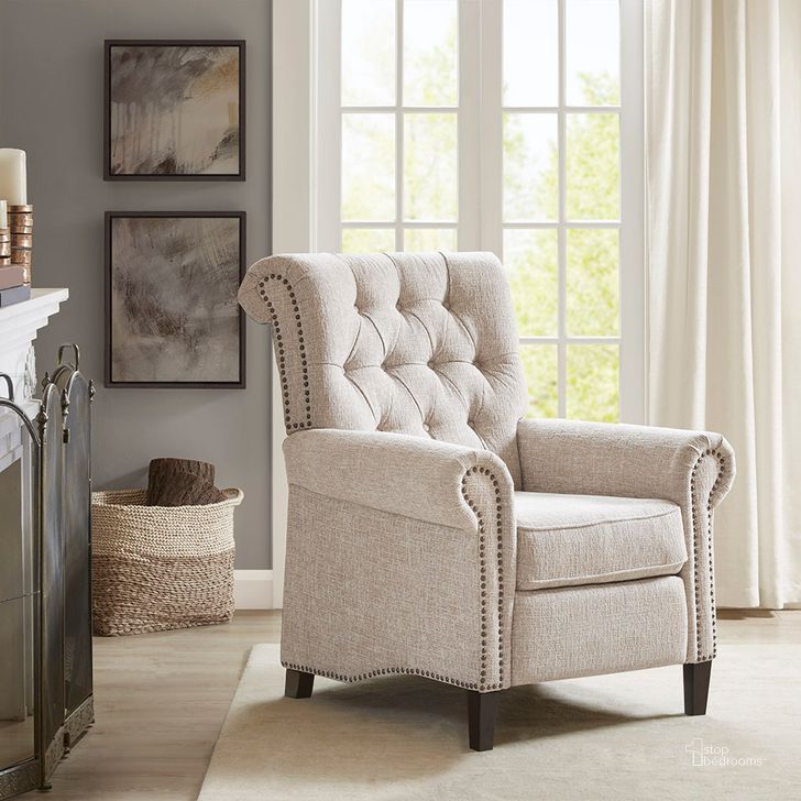 The appearance of Aidan Push Back Recliner In Cream designed by Olliix in the transitional interior design. This cream piece of furniture  was selected by 1StopBedrooms from Aidan Collection to add a touch of cosiness and style into your home. Sku: MP103-0609. Material: Wood. Product Type: Recliner. Image1