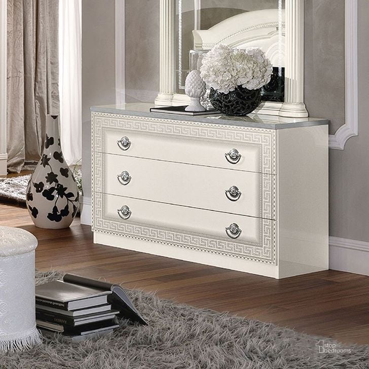 The appearance of Aida Single Dresser (White and Silver) designed by ESF in the traditional interior design. This white piece of furniture  was selected by 1StopBedrooms from Aida Collection to add a touch of cosiness and style into your home. Sku: AIDASDRESSERWHITESIL. Product Type: Dresser. Material: MDF. Image1