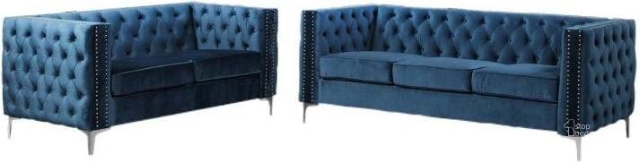 The appearance of Aineias 2 Piece Fabric Sofa And Loveseat Set In Navy designed by Best Master Furniture in the transitional interior design. This navy piece of furniture  was selected by 1StopBedrooms from Aineias Collection to add a touch of cosiness and style into your home. Sku: F004N2SET-3;F004N2SET-2;F004N2SET-1;F004N2SET-5;F004N2SET-4. Material: Fabric. Product Type: Sofa. Image1