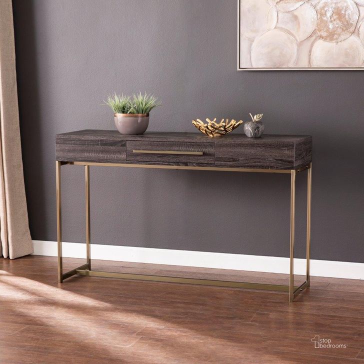 The appearance of Akmonton Long Console Table With Storage designed by SEI Furniture in the transitional interior design. This black piece of furniture  was selected by 1StopBedrooms from Akmonton Collection to add a touch of cosiness and style into your home. Sku: CK1004803. Material: Wood. Product Type: Console Table. Image1