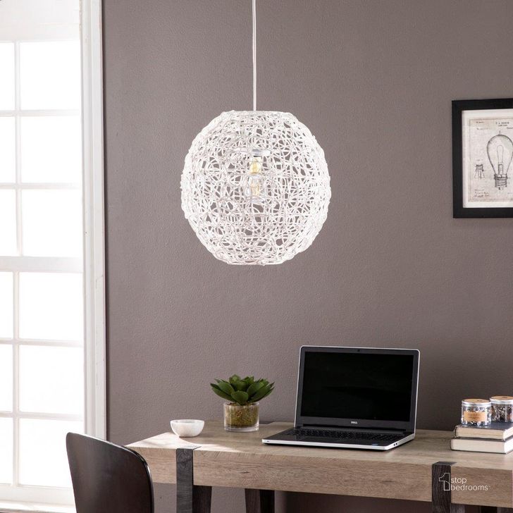 The appearance of Alakesh Round Woven Pendant Shade designed by SEI Furniture in the transitional interior design. This white piece of furniture  was selected by 1StopBedrooms from Alakesh Collection to add a touch of cosiness and style into your home. Sku: LT1120053. Product Type: Pendant Lighting. Material: Iron. Image1