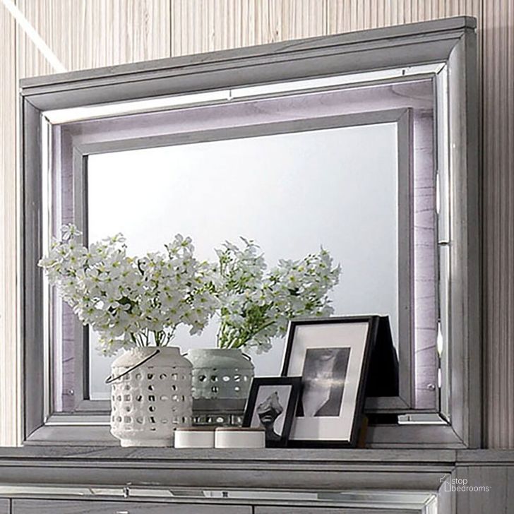 The appearance of Alanis Mirror In Light Gray designed by Furniture of America in the modern / contemporary interior design. This light gray piece of furniture  was selected by 1StopBedrooms from Alanis Collection to add a touch of cosiness and style into your home. Sku: CM7579M. Material: Wood. Product Type: Mirror. Image1