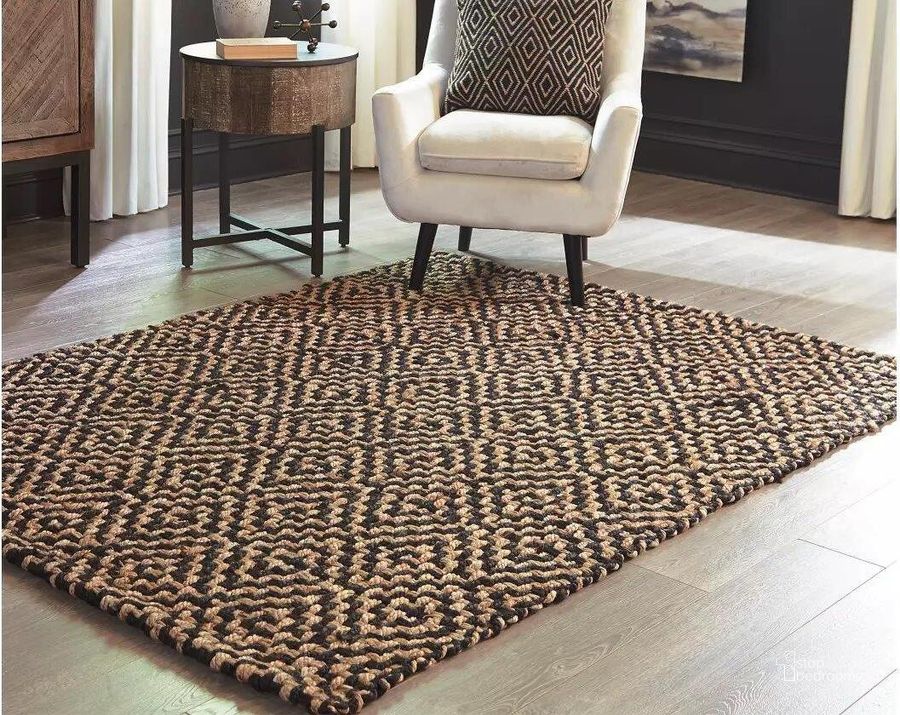 The appearance of Alastor Natural/Black 5' x 7' Rug designed by Isaac Tahari in the transitional interior design. This natural/black piece of furniture  was selected by 1StopBedrooms from Alastor Collection to add a touch of cosiness and style into your home. Sku: R404312. Material: Fabric. Product Type: Rug. Image1
