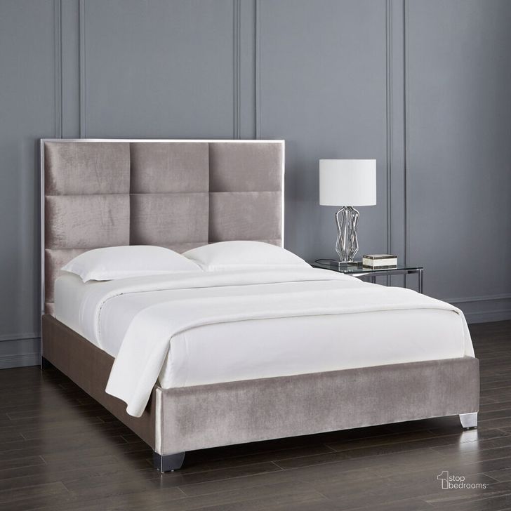 The appearance of Alban Upholstered King Bed In Grey designed by Uptown Club in the modern / contemporary interior design. This grey piece of furniture  was selected by 1StopBedrooms from Alban Collection to add a touch of cosiness and style into your home. Sku: GY-BED-8016K-GV. Bed Type: Platform Bed. Bed Size: King. Product Type: Upholstered Bed. Material: Velvet. Image1