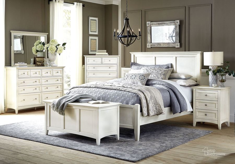 The appearance of Aledona White Panel Bed Bedroom Set designed by Off 5th Home in the transitional interior design. This white piece of furniture  was selected by 1StopBedrooms from Aledona Collection to add a touch of cosiness and style into your home. Sku: NRLWT505F;NRLWT505H;NRLWT505V;NRLWT5780. Bed Type: Panel Bed. Product Type: Panel Bed. Bed Size: Queen. Material: Rubberwood. Image1
