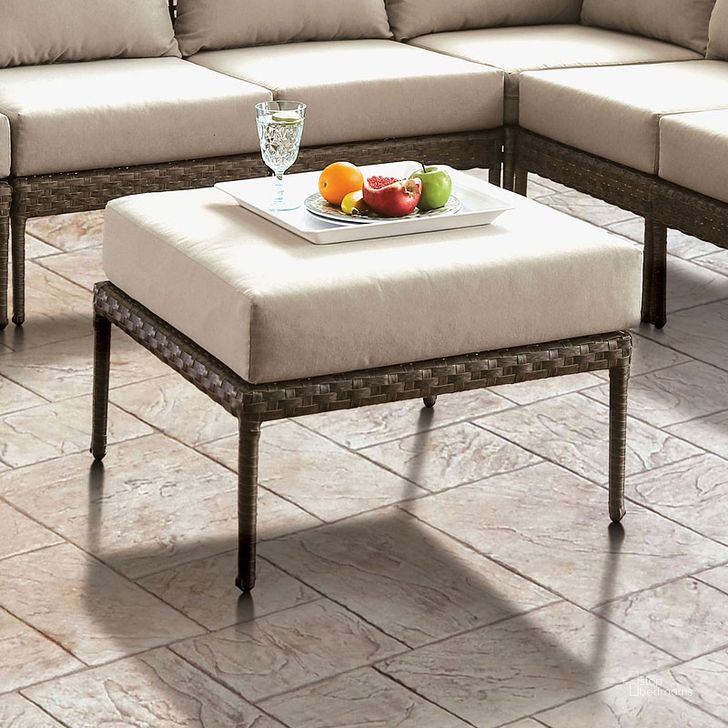 The appearance of Aleisha Gray And Beige Patio Ottoman designed by Furniture of America in the modern / contemporary interior design. This beige piece of furniture  was selected by 1StopBedrooms from Aleisha Collection to add a touch of cosiness and style into your home. Sku: CM-OS2599-OT. Material: Aluminum. Product Type: Ottoman. Image1