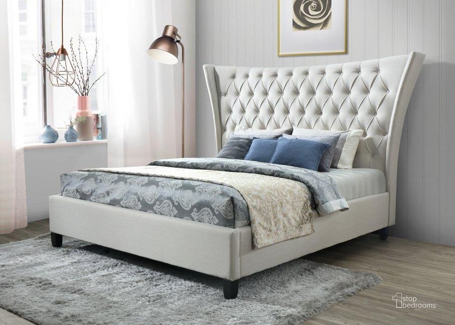 The appearance of Alexandria King Bed In Limestone Beige designed by Moti in the transitional interior design. This beige piece of furniture  was selected by 1StopBedrooms from Alexandria Collection to add a touch of cosiness and style into your home. Sku: 88011015. Bed Type: Panel Bed. Material: Wood. Product Type: Panel Bed. Bed Size: King.