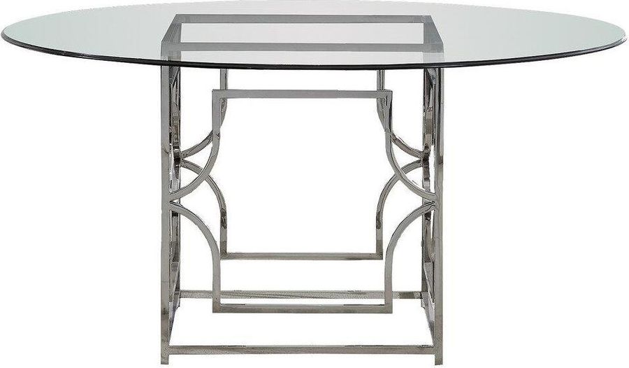 The appearance of Alexis 54 Inch Stainless Steel And Glass Round Dining Table In Silver designed by Best Master Furniture in the modern / contemporary interior design. This silver piece of furniture  was selected by 1StopBedrooms from Alexis Collection to add a touch of cosiness and style into your home. Sku: GW120ST54. Table Base Style: Pedestal. Table Top Shape: Round. Material: Glass. Product Type: Dining Table. Size: 54". Image1
