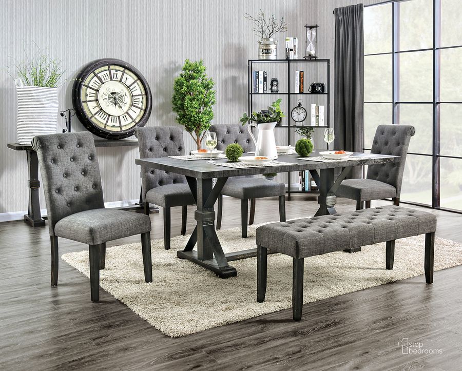 The appearance of Alfred Dining Table In Antique Black designed by Furniture of America in the rustic / southwestern interior design. This antique black piece of furniture  was selected by 1StopBedrooms from Alfred Collection to add a touch of cosiness and style into your home. Sku: CM3735T. Table Base Style: Trestle. Material: Wood. Product Type: Dining Table. Table Top Shape: Rectangular. Size: 42". Image1