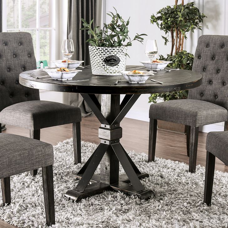 The appearance of Alfred Round Table In Antique Black and Ivory designed by Furniture of America in the rustic / southwestern interior design. This antique black and ivory piece of furniture  was selected by 1StopBedrooms from Alfred Collection to add a touch of cosiness and style into your home. Sku: CM3735RT. Table Base Style: Pedestal. Table Top Shape: Round. Material: Wood. Product Type: Dining Table. Size: 48". Image1
