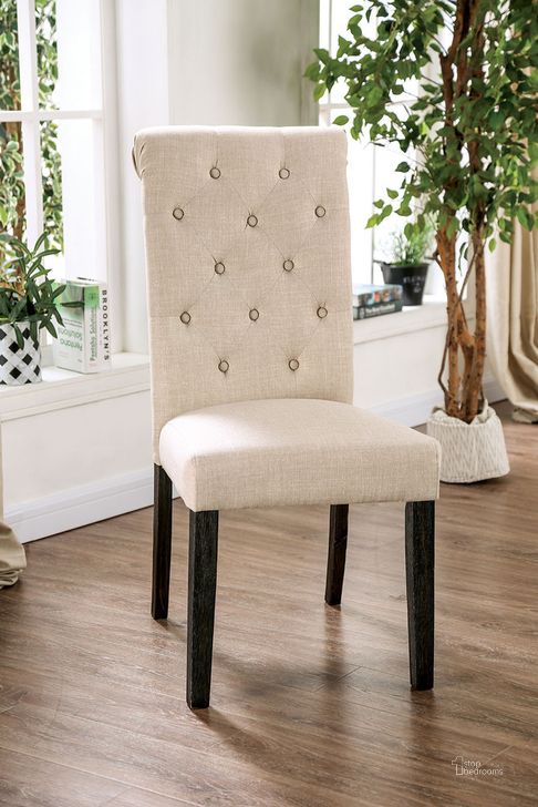 The appearance of Alfred Side Chair Set of 2 In Antique Black and Ivory designed by Furniture of America in the rustic / southwestern interior design. This antique black and ivory piece of furniture  was selected by 1StopBedrooms from Alfred Collection to add a touch of cosiness and style into your home. Sku: CM3735IV-SC-2PK. Material: Wood. Product Type: Side Chair. Image1