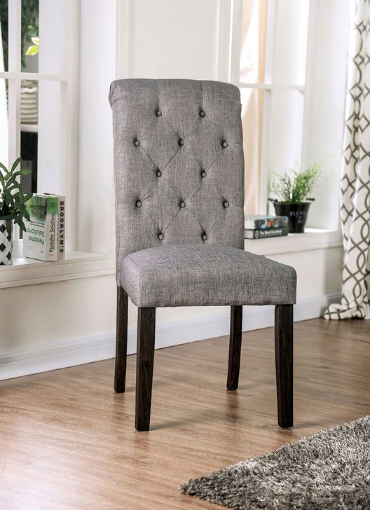 The appearance of Alfred Side Chair Set of 2 In Antique Black and Light Gray designed by Furniture of America in the rustic / southwestern interior design. This antique black and light gray piece of furniture  was selected by 1StopBedrooms from Alfred Collection to add a touch of cosiness and style into your home. Sku: CM3735LG-SC-2PK. Material: Wood. Product Type: Side Chair. Image1