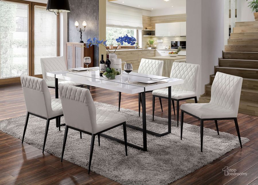The appearance of Alisha Dining Table In White and Black designed by Furniture of America in the modern / contemporary interior design. This white/black piece of furniture  was selected by 1StopBedrooms from Alisha Collection to add a touch of cosiness and style into your home. Sku: FOA3799T-1;FOA3799T-2. Table Base Style: Legs. Table Top Shape: Square. Material: Wood. Product Type: Dining Table. Size: 38". Image1