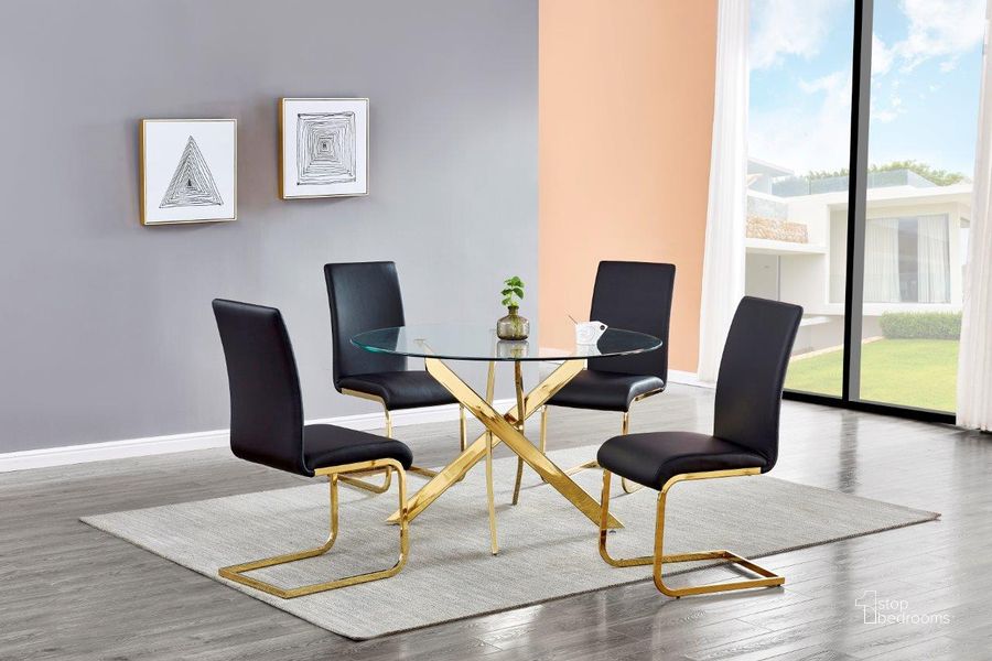The appearance of Alison 5 Piece Modern Glass Top Dinette Set In Black And Gold designed by Best Master Furniture in the modern / contemporary interior design. This black/gold piece of furniture  was selected by 1StopBedrooms from Alison Collection to add a touch of cosiness and style into your home. Sku: T01BG5. Material: Glass. Product Type: Dining Room Set.