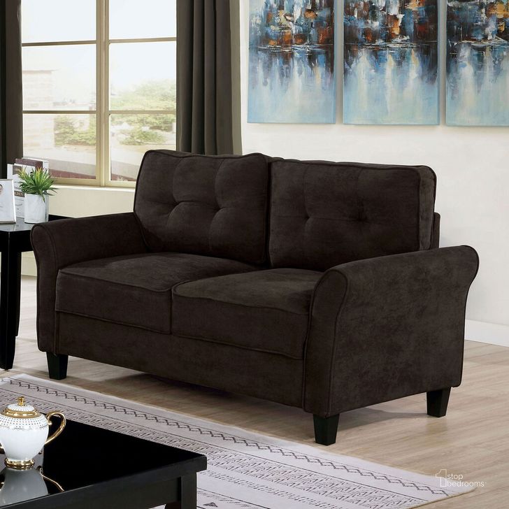 The appearance of Alissa Loveseat In Brown designed by Furniture of America in the transitional interior design. This brown piece of furniture  was selected by 1StopBedrooms from Alissa Collection to add a touch of cosiness and style into your home. Sku: CM6213BR-LV. Material: Wood. Product Type: Loveseat. Image1