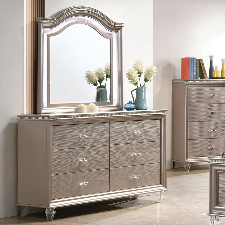 The appearance of Allie Dresser In Rose Gold designed by Furniture of America in the modern / contemporary interior design. This rose gold piece of furniture  was selected by 1StopBedrooms from Allie Collection to add a touch of cosiness and style into your home. Sku: CM7901RG-D. Product Type: Dresser. Material: Acrylic. Image1