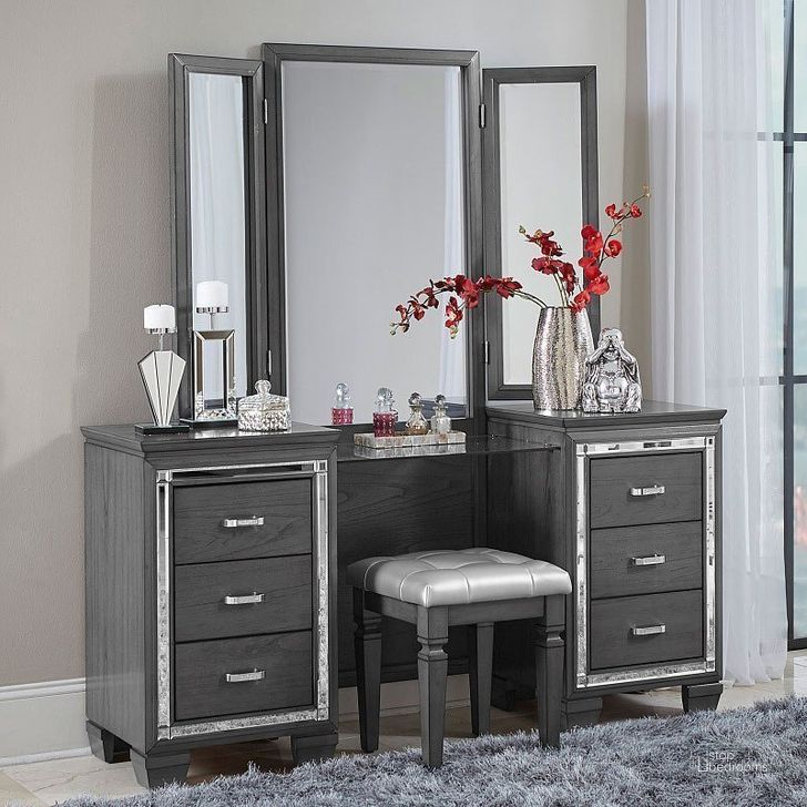 Allura Gray Panel Bedroom Set w/ LED Lighting by Homelegance