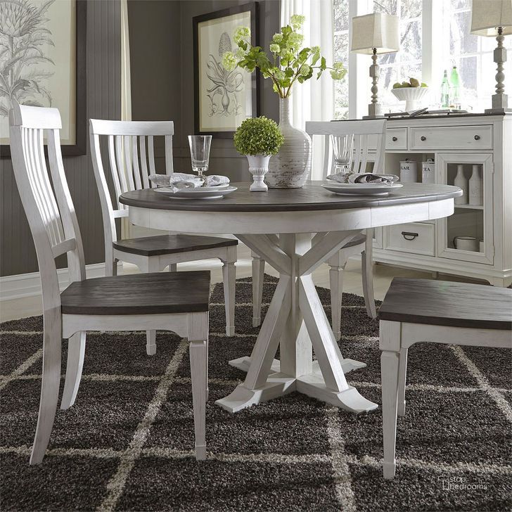 The appearance of Allyson Park Round Dining Room Set designed by Liberty in the traditional interior design. This white charcoal piece of furniture  was selected by 1StopBedrooms from Allyson Park Collection to add a touch of cosiness and style into your home. Sku: 417-P4254;417-T4254;417-C1500S. Table Base Style: Pedestal. Table Top Shape: Round. Material: Wood. Product Type: Dining Room Set. Image1