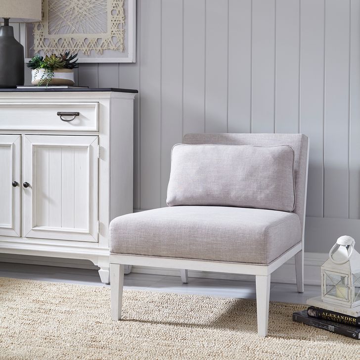 The appearance of Allyson Park Upholstered Accent Chair In Wirebrushed White designed by Liberty in the country / farmhouse interior design. This white piece of furniture  was selected by 1StopBedrooms from Allyson Park Collection to add a touch of cosiness and style into your home. Sku: 417-ACH15. Product Type: Accent Chair. Material: Plywood. Image1